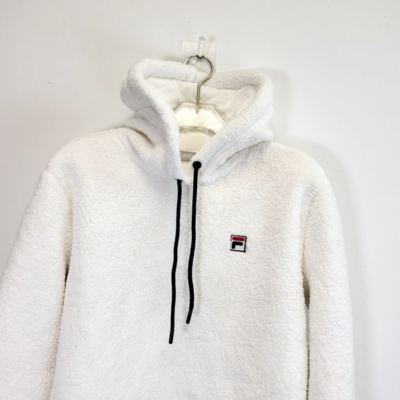 FILA Women's White Logo Sherpa Fleece Sweater Jacket MEDIUM Hoodie Oversized - Picture 6 of 12